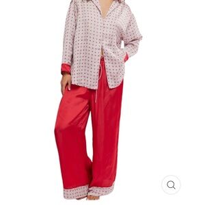 Free People Heart Designed Chic Red and White Women's Pajama Set